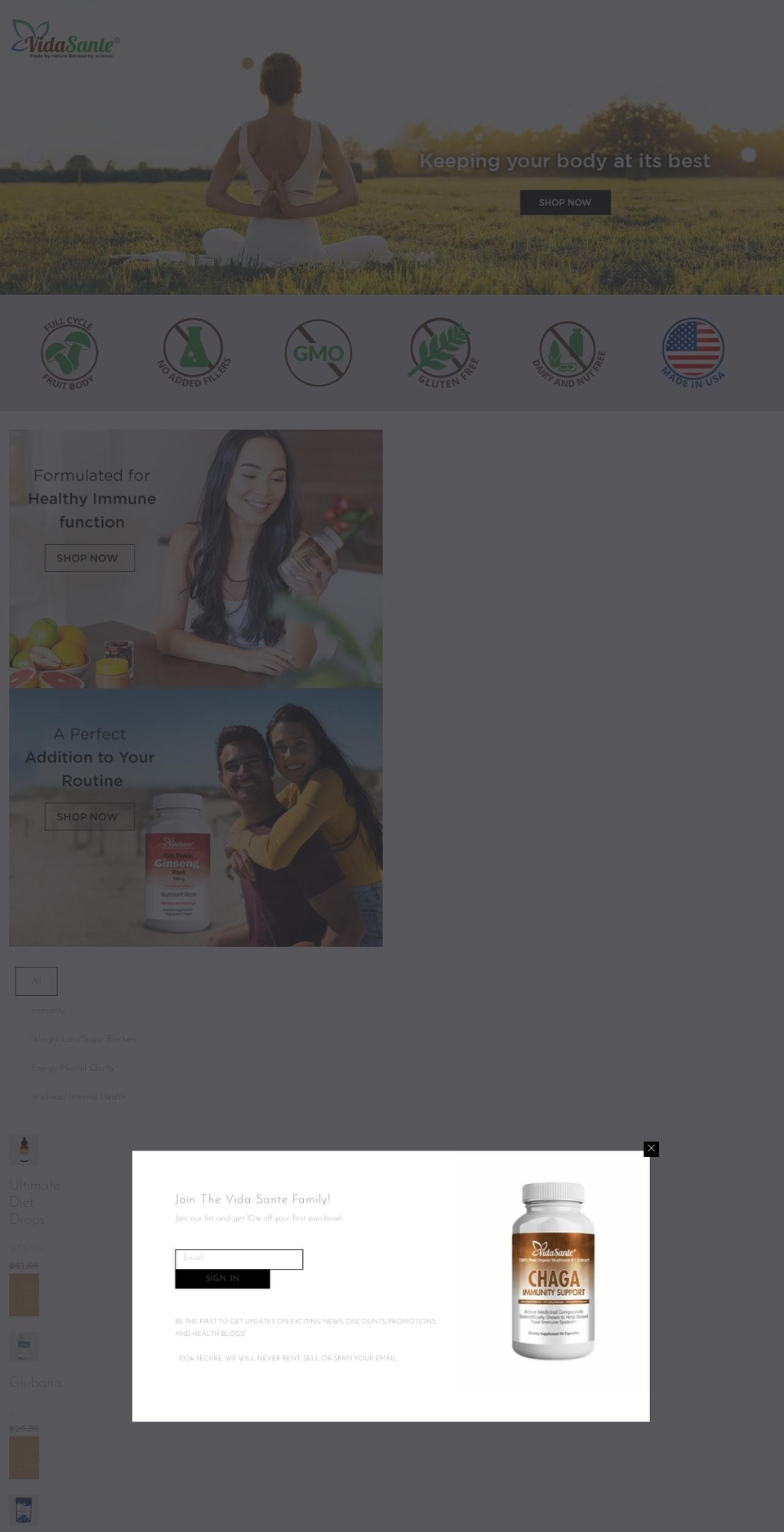vidasante.com shopify website screenshot