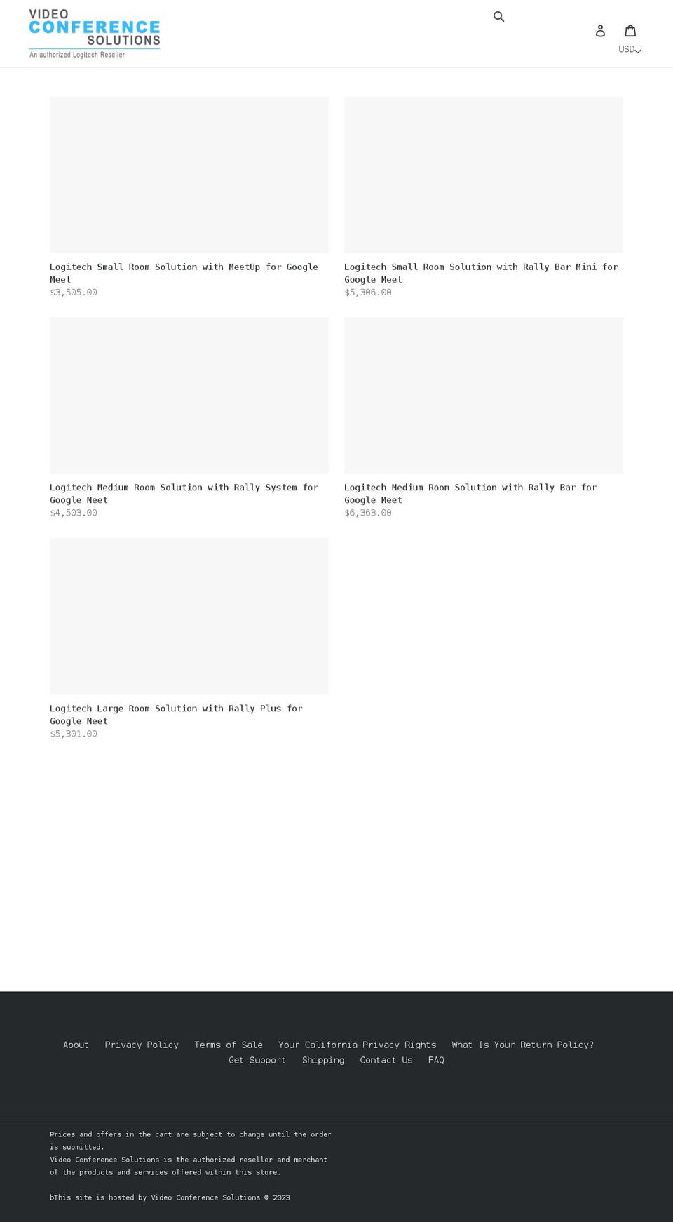 videoconferencesolutions.net shopify website screenshot