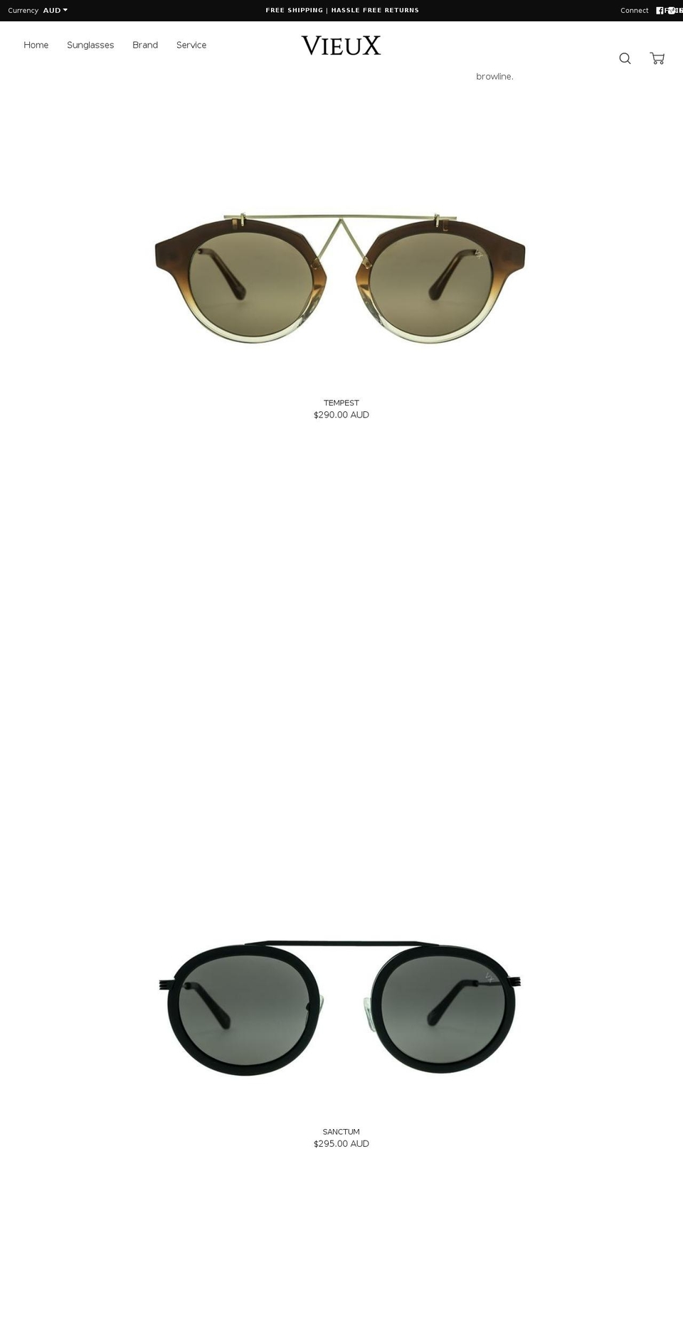 vieuxeyewear.com shopify website screenshot