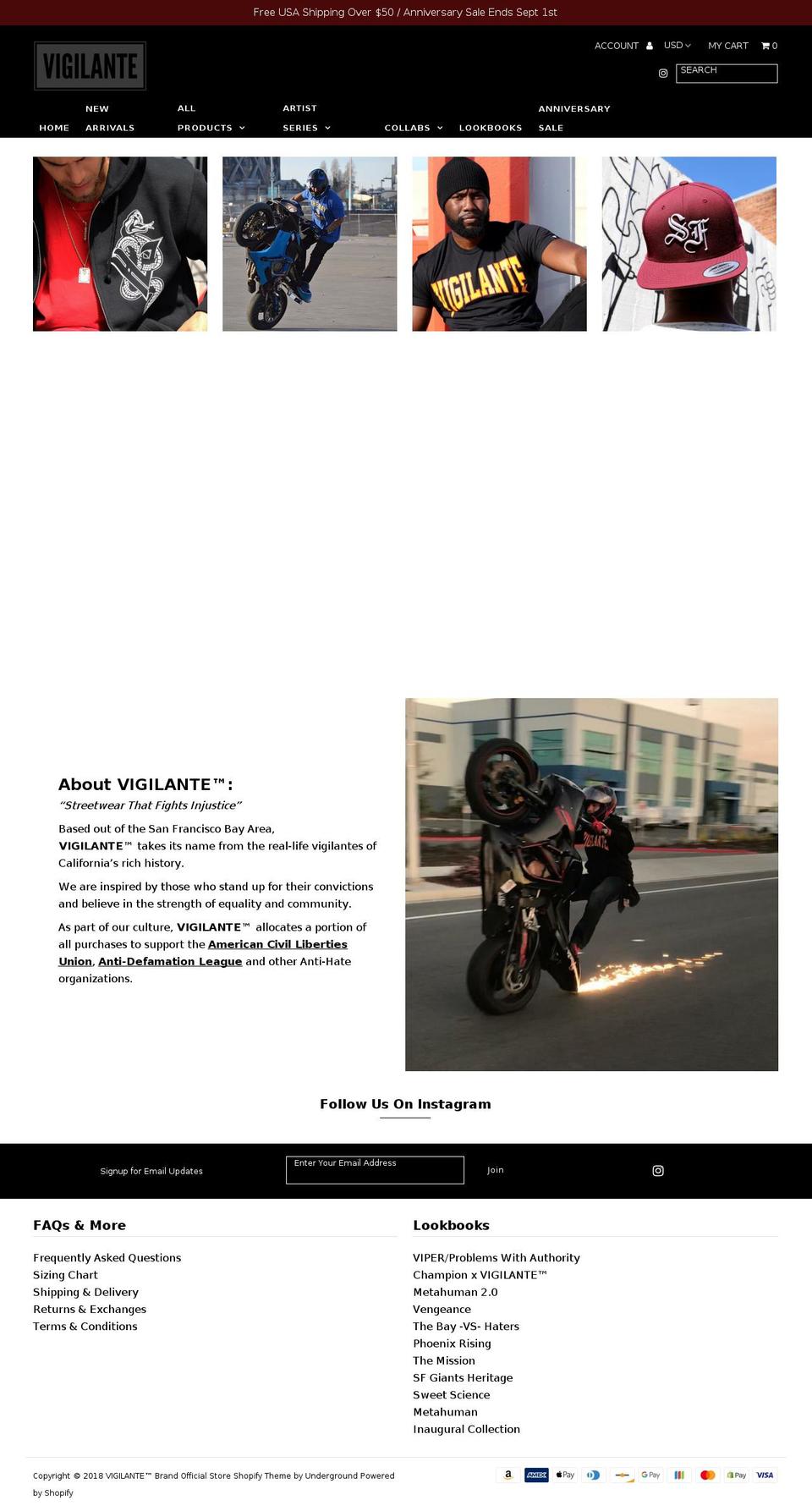 vigilantebrand.com — Shopify storefront screenshot