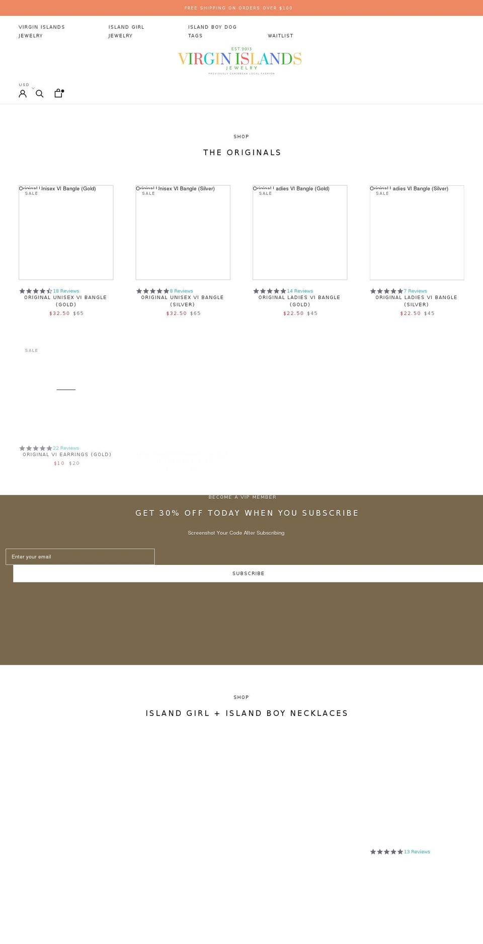 vijewelry.com shopify website screenshot