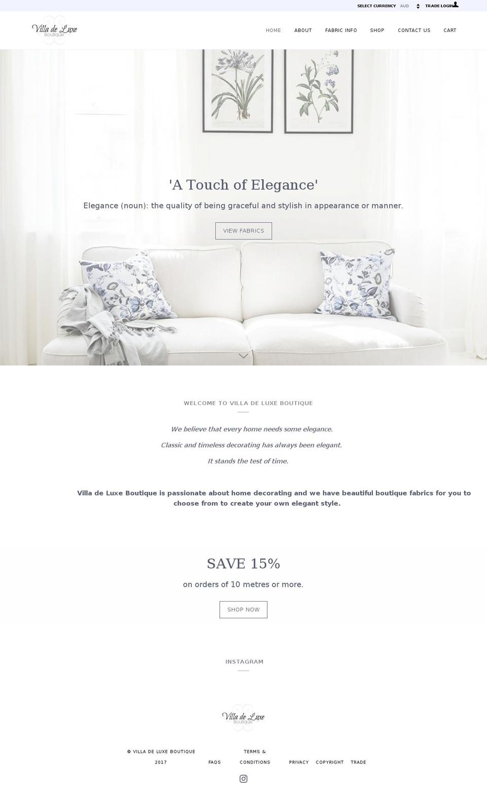 villadeluxeboutique.com shopify website screenshot