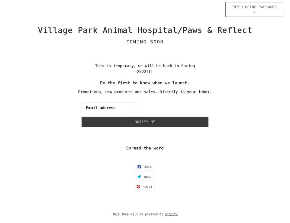 village-park-animal-hospital-paws-reflect.myshopify.com shopify website screenshot