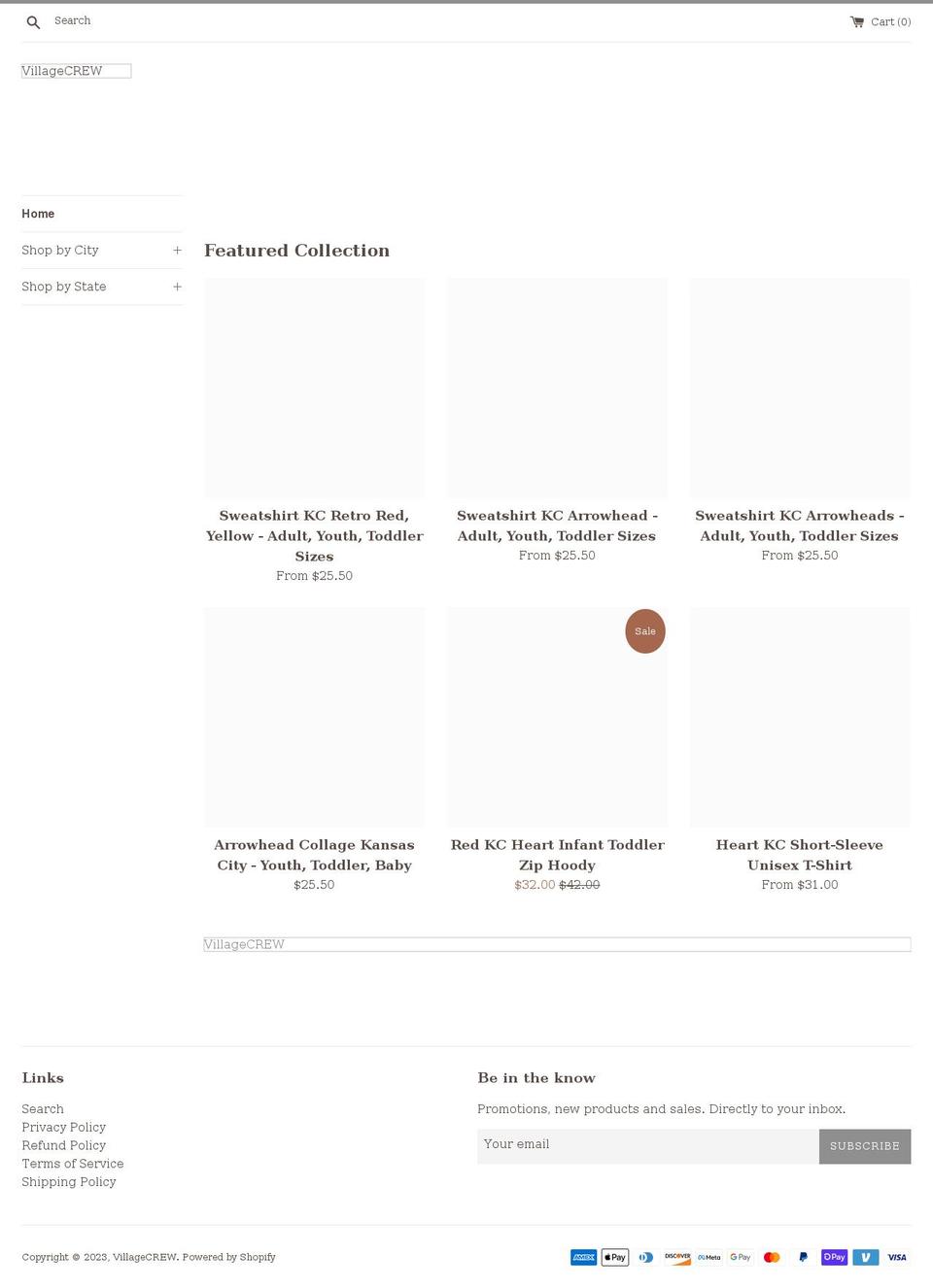 villagecrewco.com shopify website screenshot