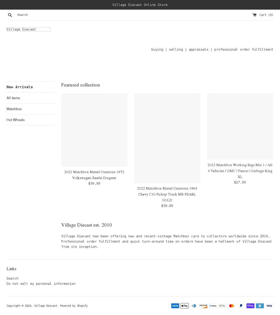 villagediecast.com shopify website screenshot