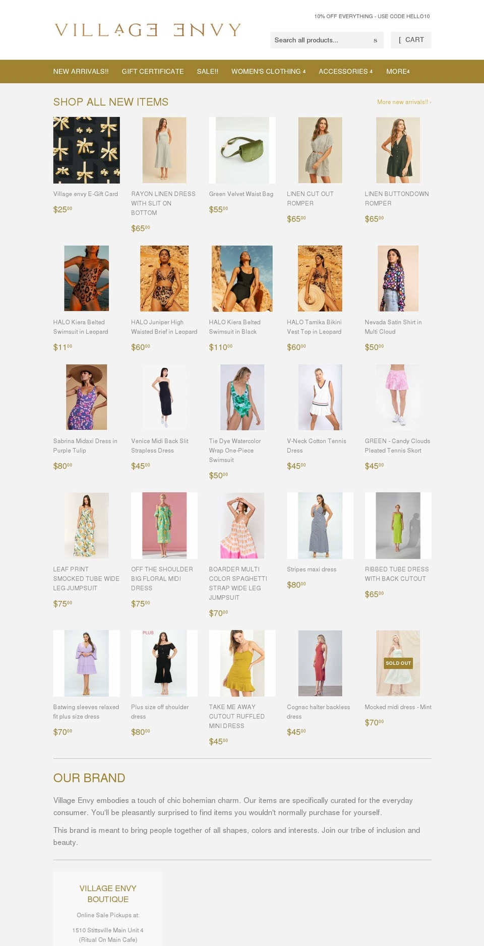 villageenvy.com shopify website screenshot