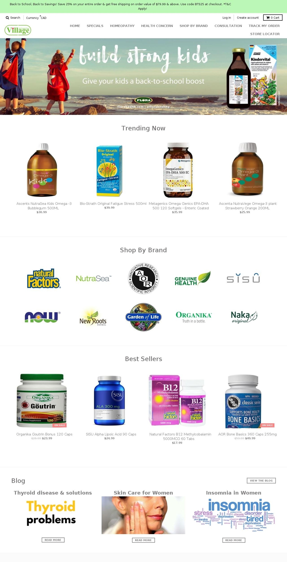 villagehealthfood.com — Shopify storefront screenshot