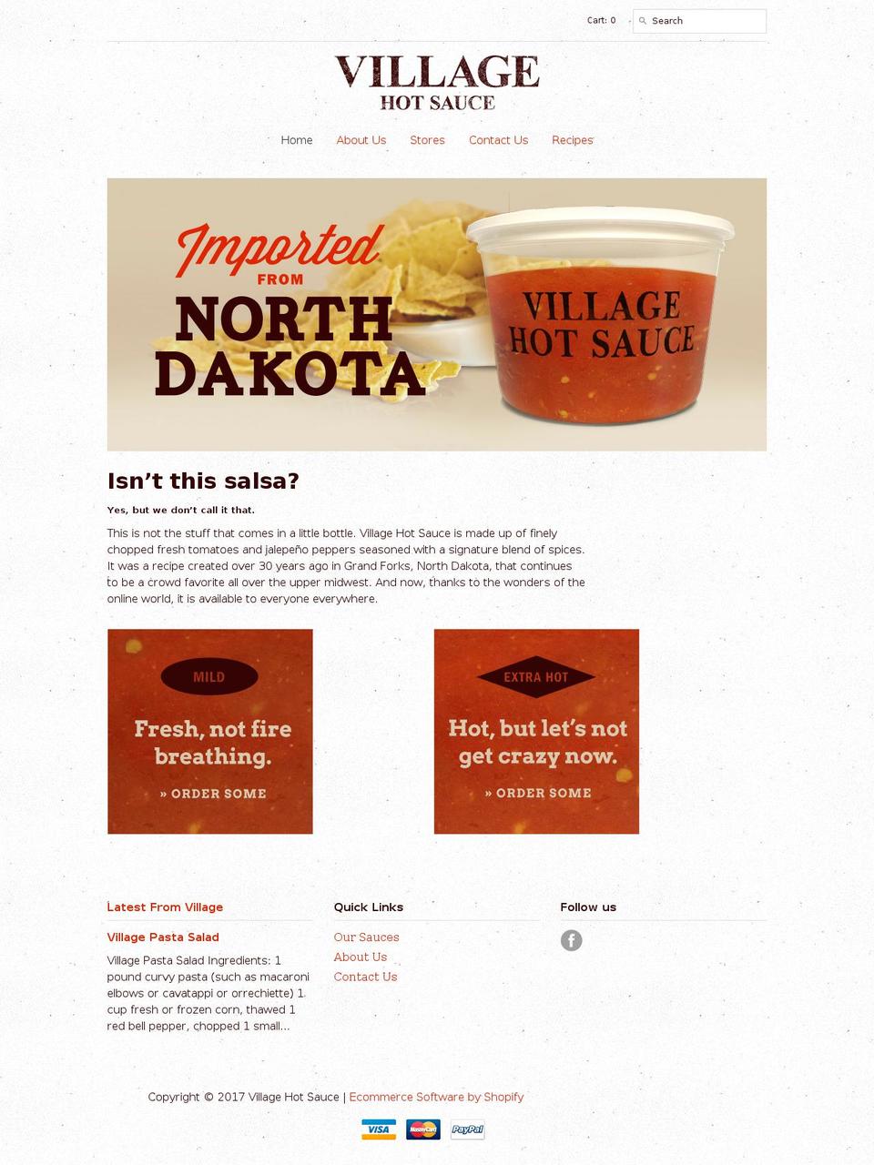 villagehotsauce.com shopify website screenshot