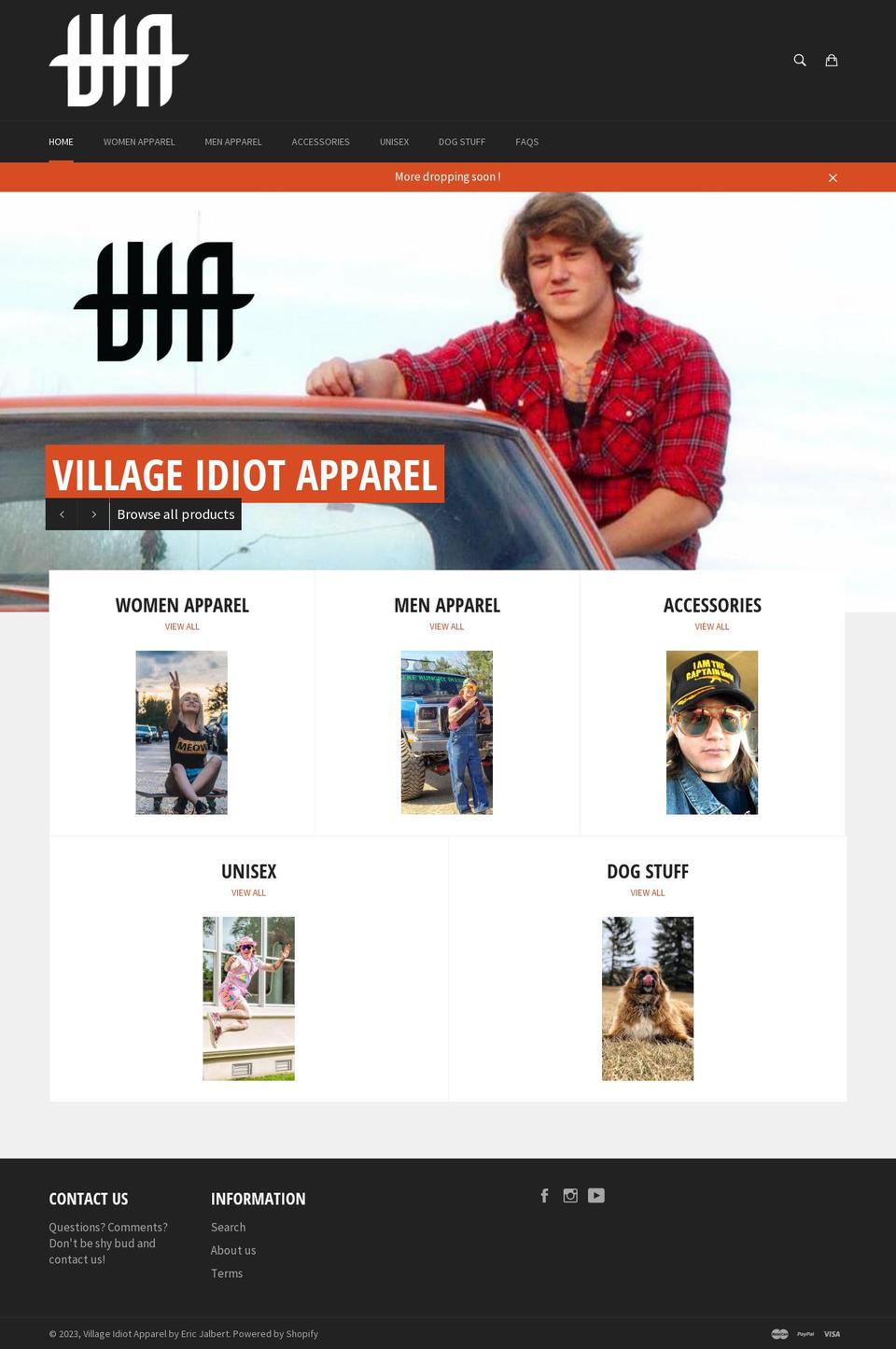 villageidiotapparel.com shopify website screenshot
