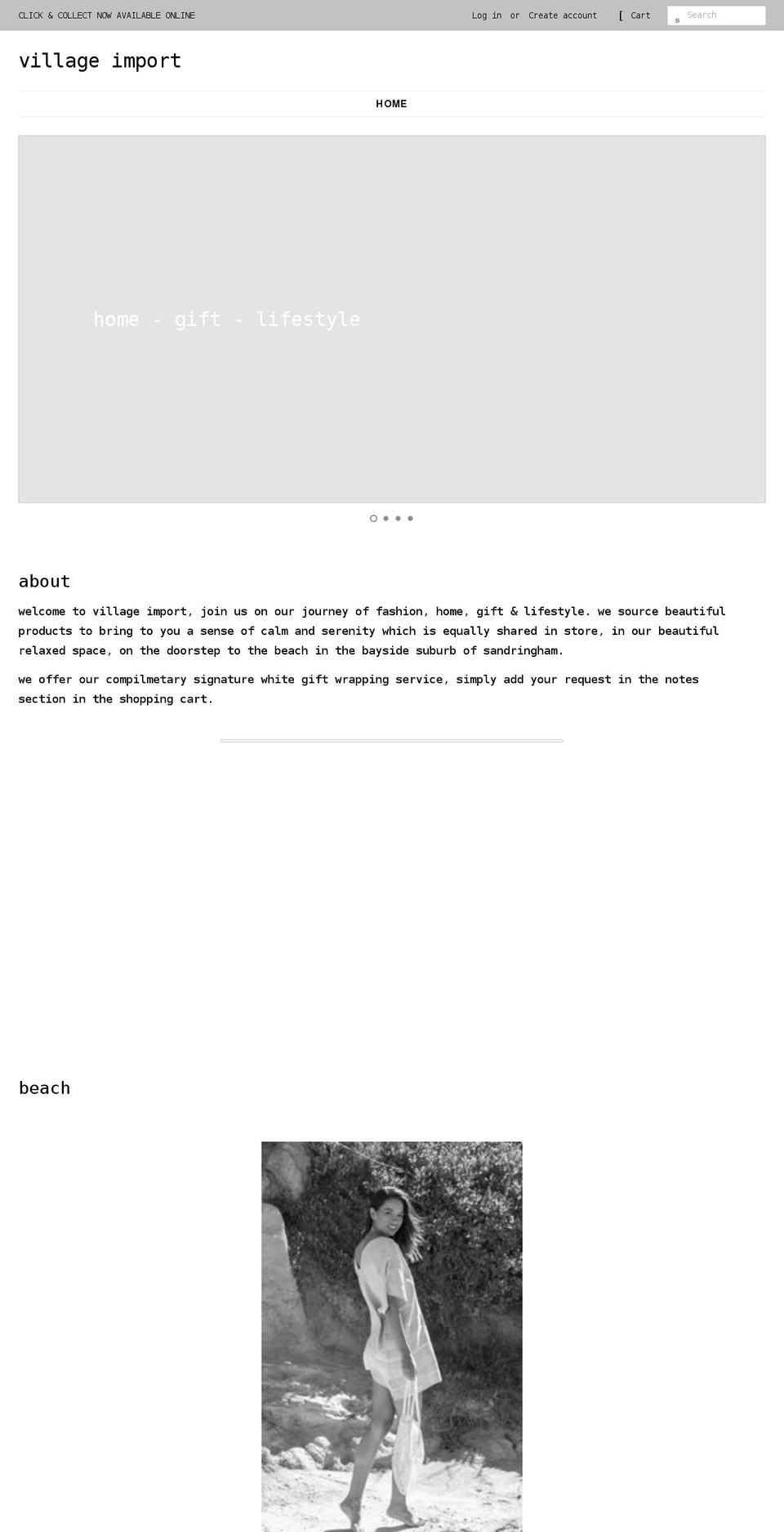 villageimport.com.au shopify website screenshot