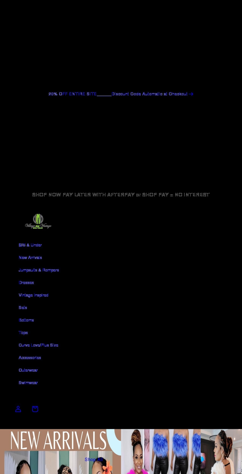 villagemevintage.com shopify website screenshot