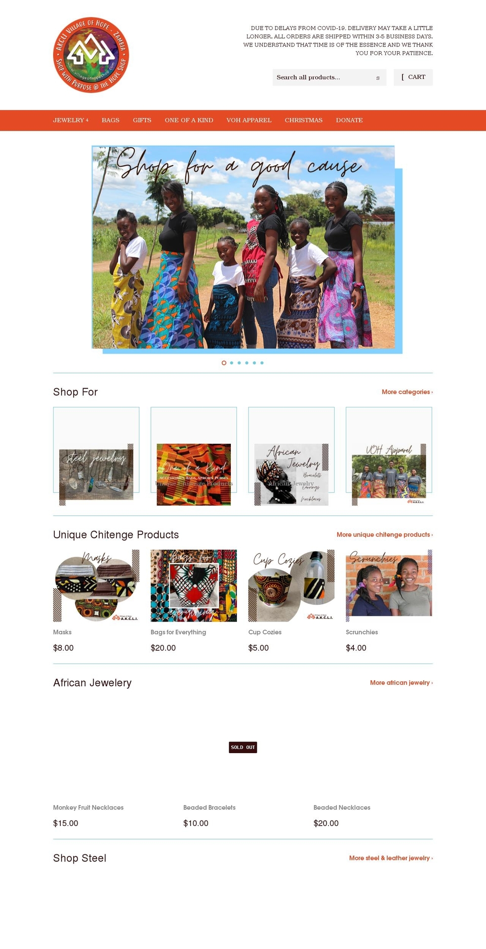 villageofhopeshop.com shopify website screenshot
