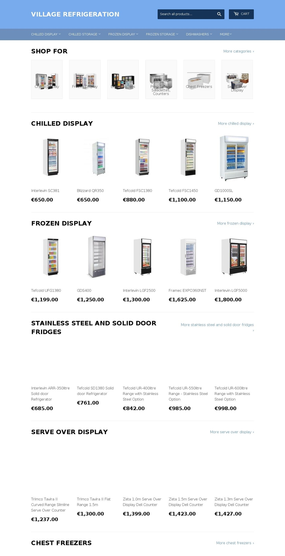 villagerefrigeration.com — Shopify storefront screenshot