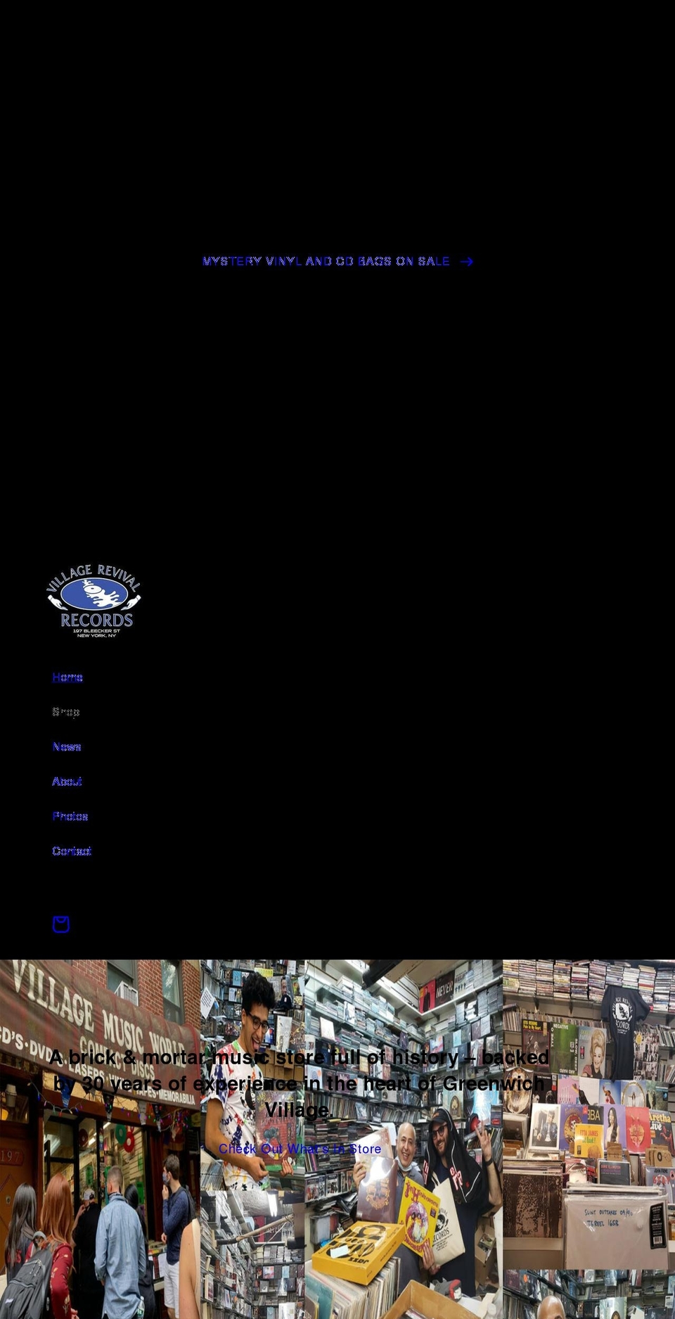 villagerevivalrecordsnyc.com shopify website screenshot
