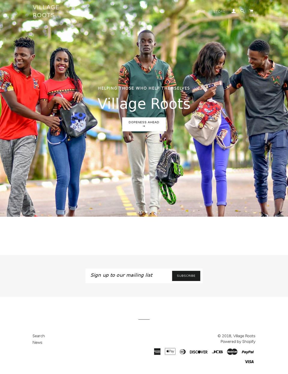 villagerootsstore.com — Shopify storefront screenshot