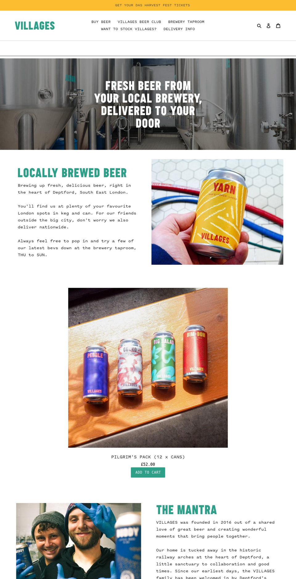 villagesbrewery.com shopify website screenshot