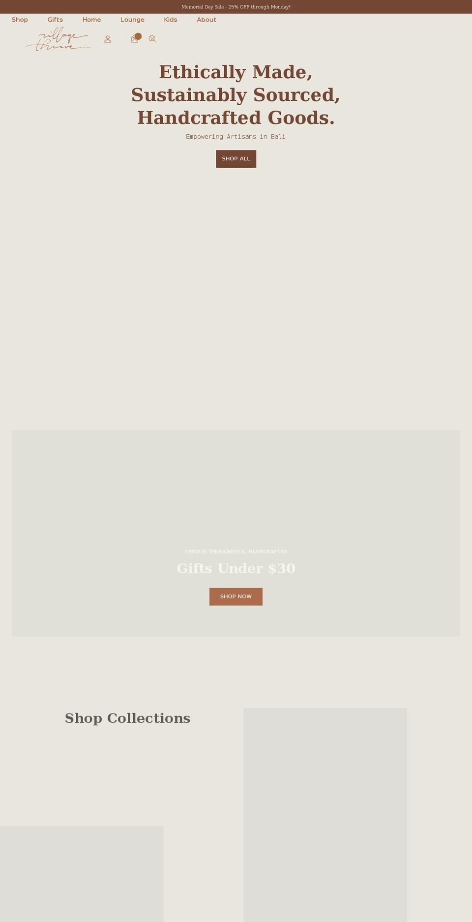 villagethrive.com shopify website screenshot