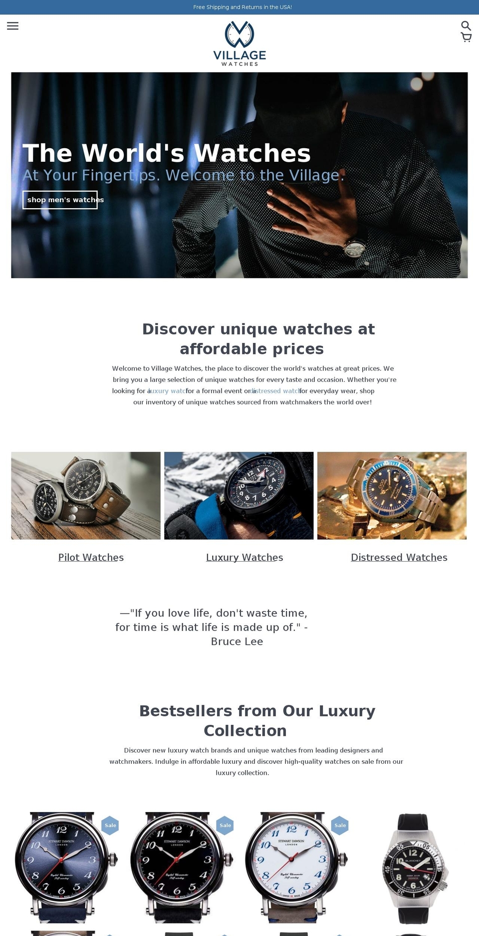 villagewatches.com shopify website screenshot