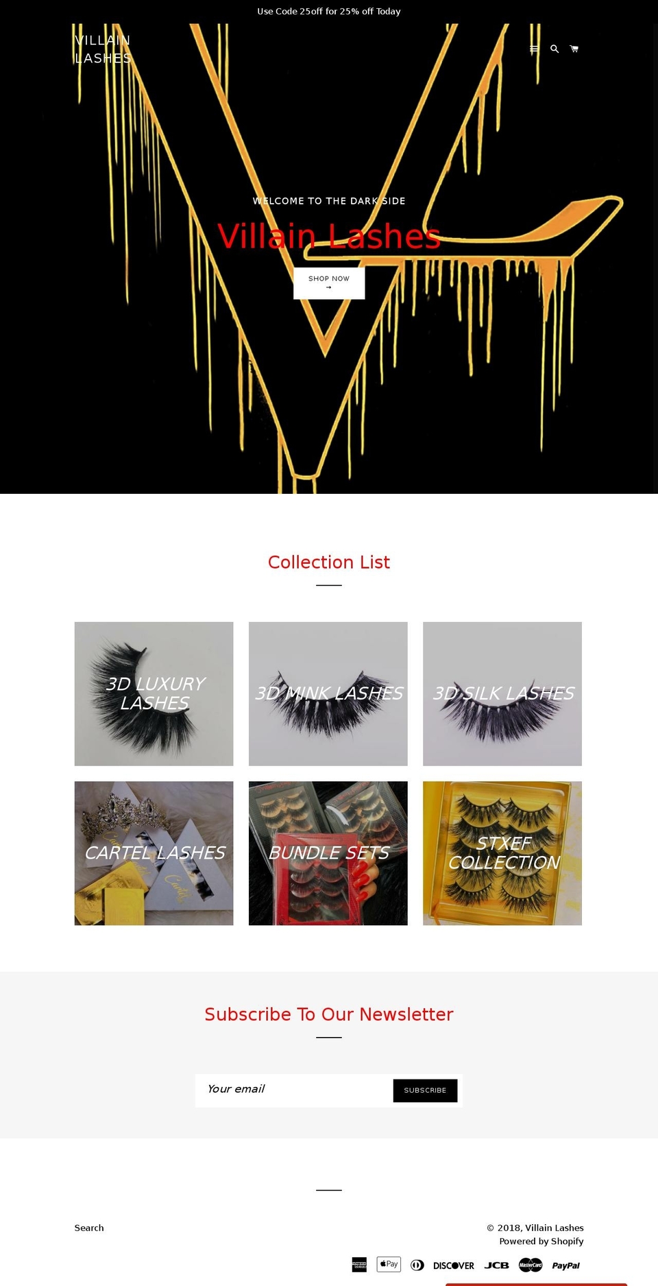 villainlashes.com — Shopify storefront screenshot