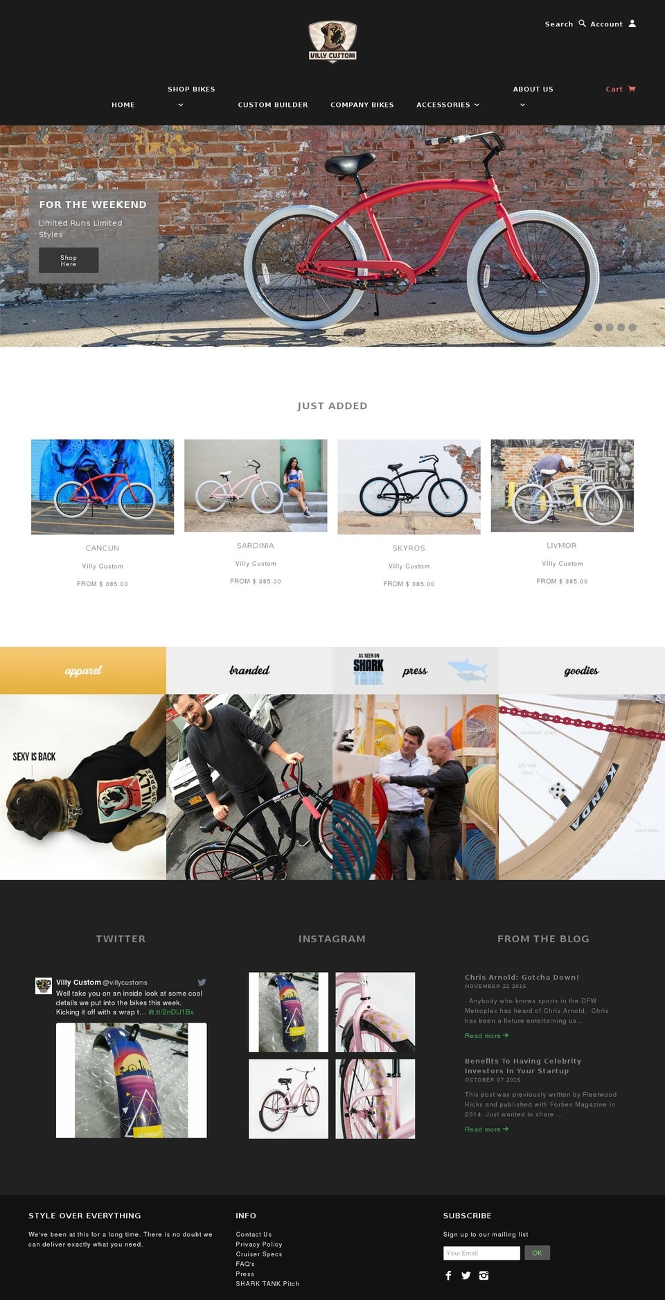 villycustom.com shopify website screenshot