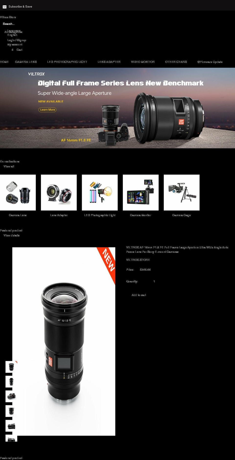 viltroxstore.com shopify website screenshot