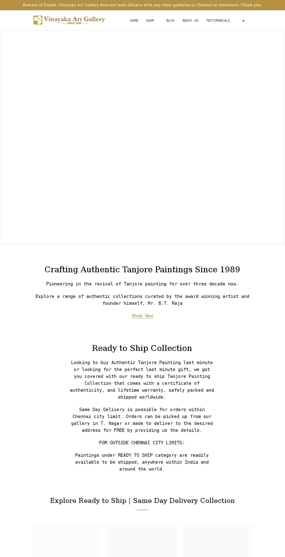 vinayakaartgallery.com shopify website screenshot