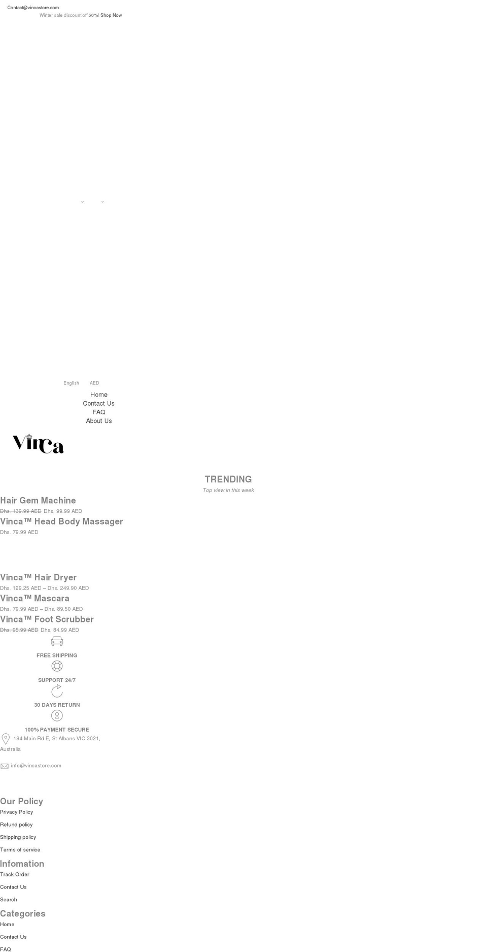 vincastore.com shopify website screenshot