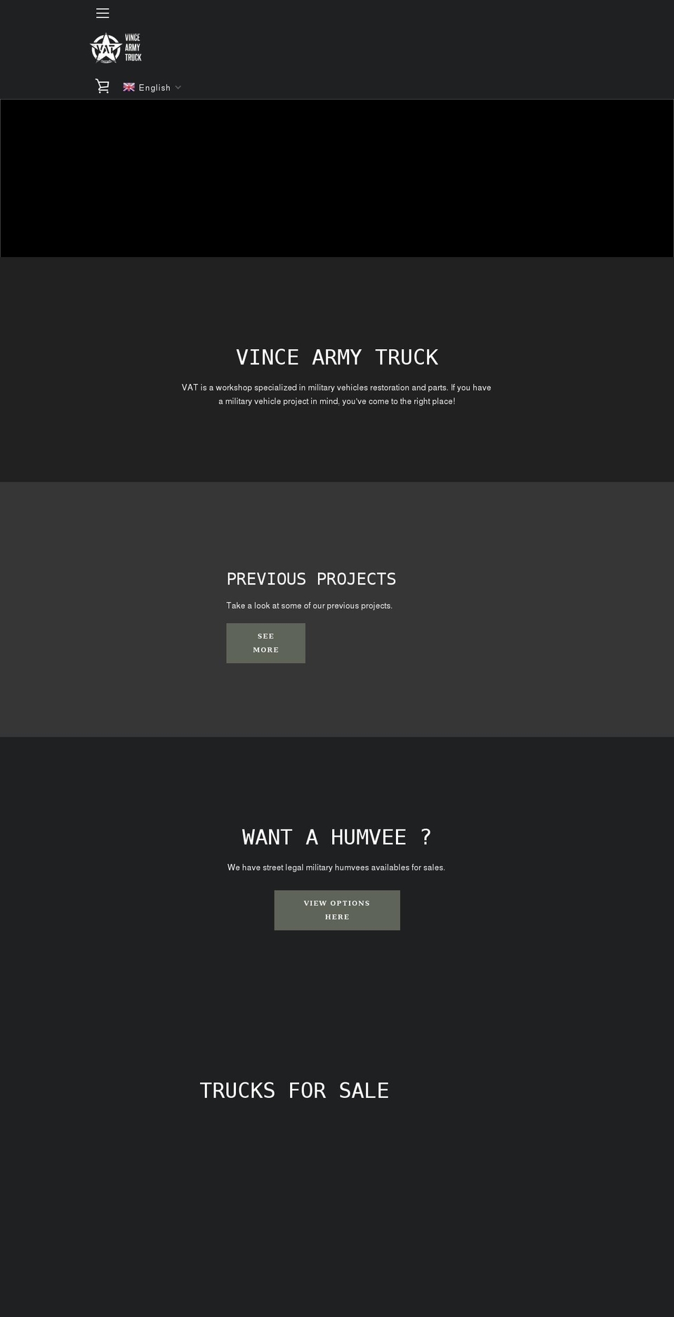 vincearmytruck.com shopify website screenshot
