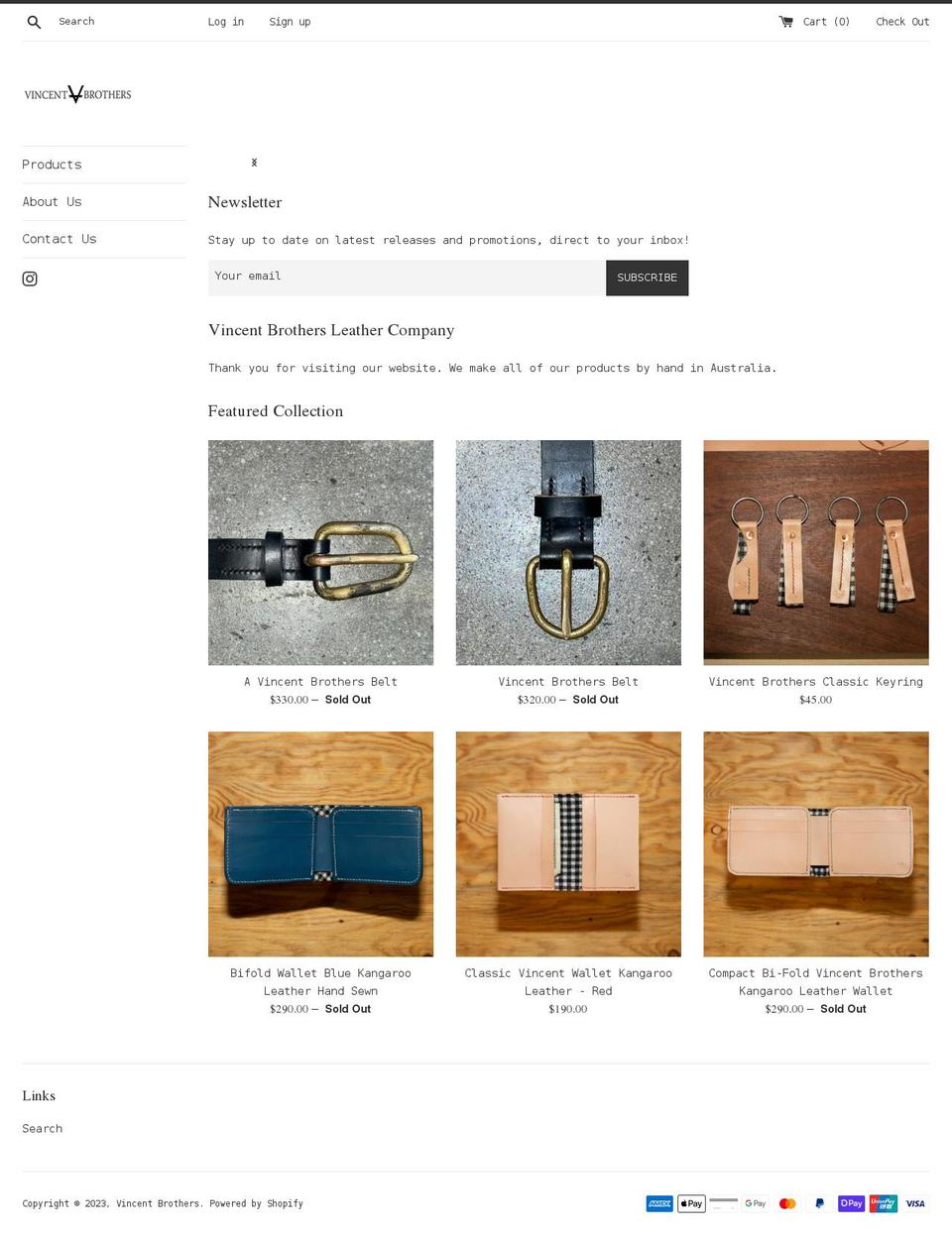 vincentbrothers.com shopify website screenshot