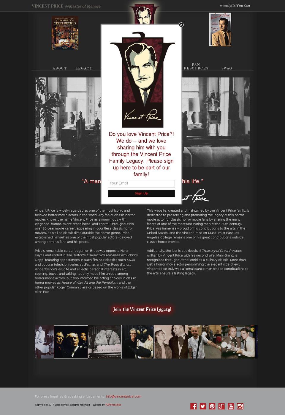 vincentprice.com shopify website screenshot