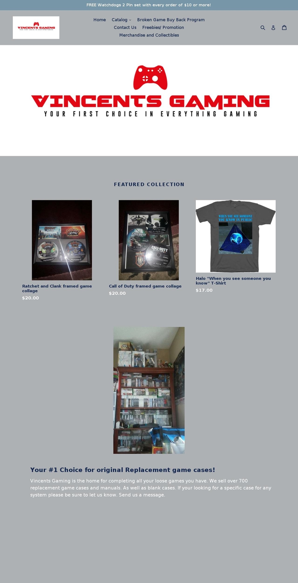 vincentsgaming.com shopify website screenshot