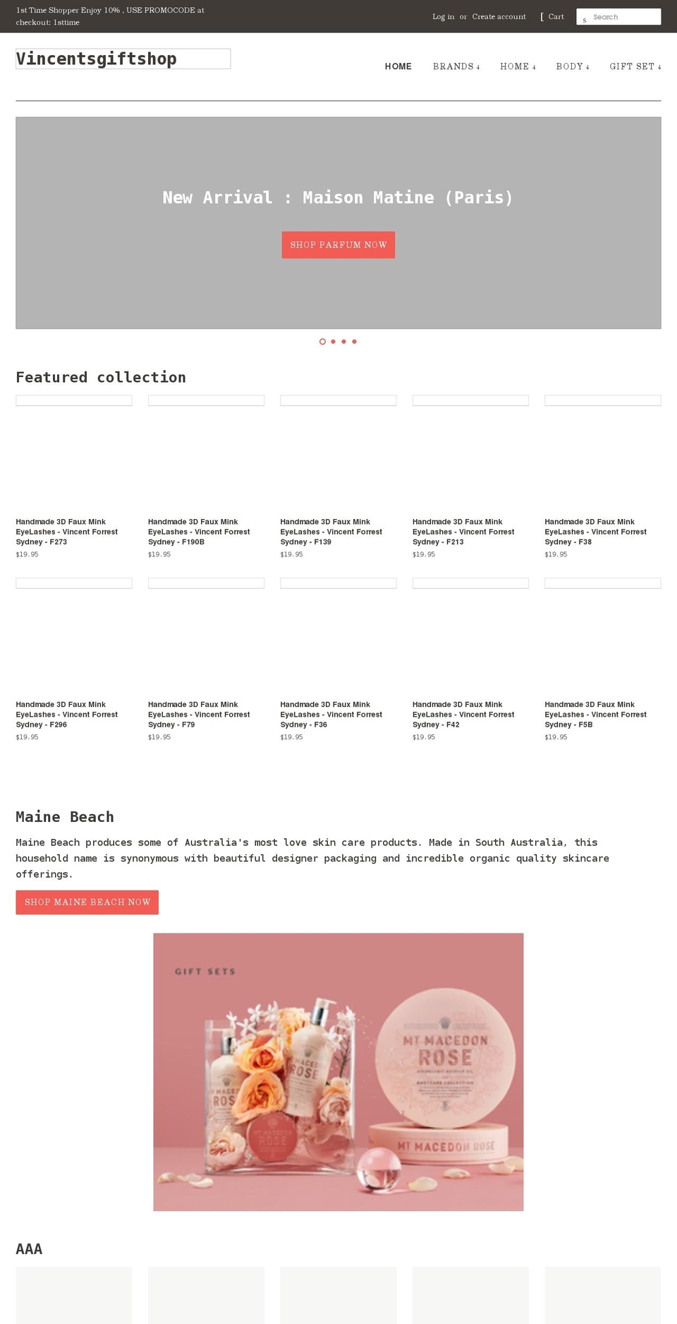 vincentsgiftshop.com.au shopify website screenshot