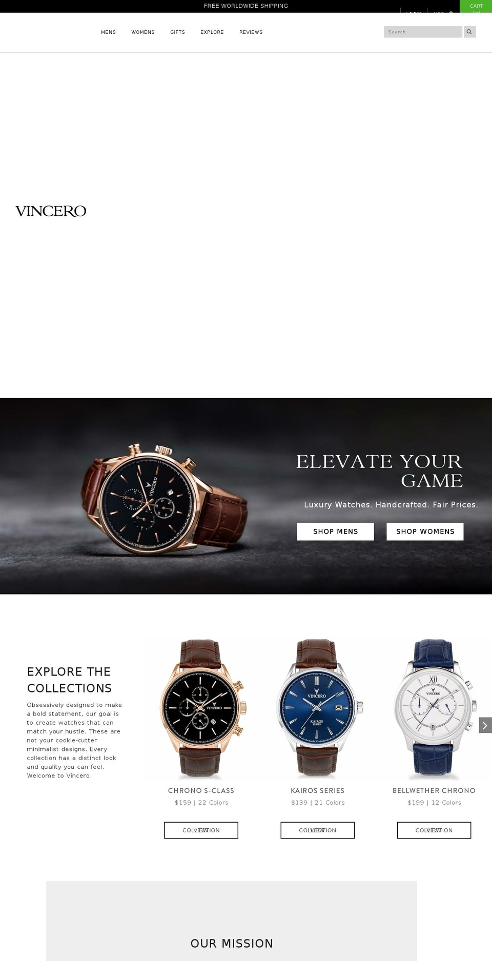 LIVE Home Page (6.13) Shopify theme site example vincerowatches.com