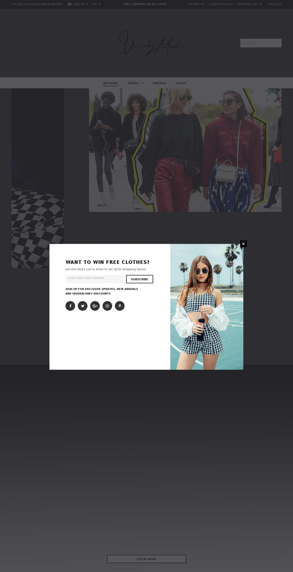 vindymod.com — Shopify storefront screenshot