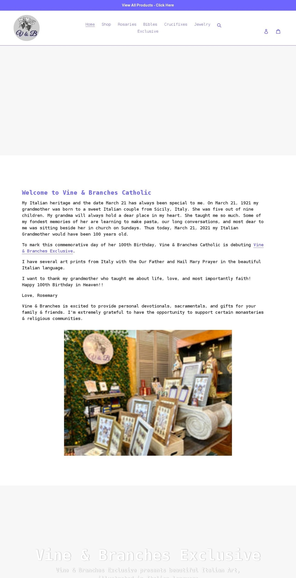 vine-and-branches.net shopify website screenshot