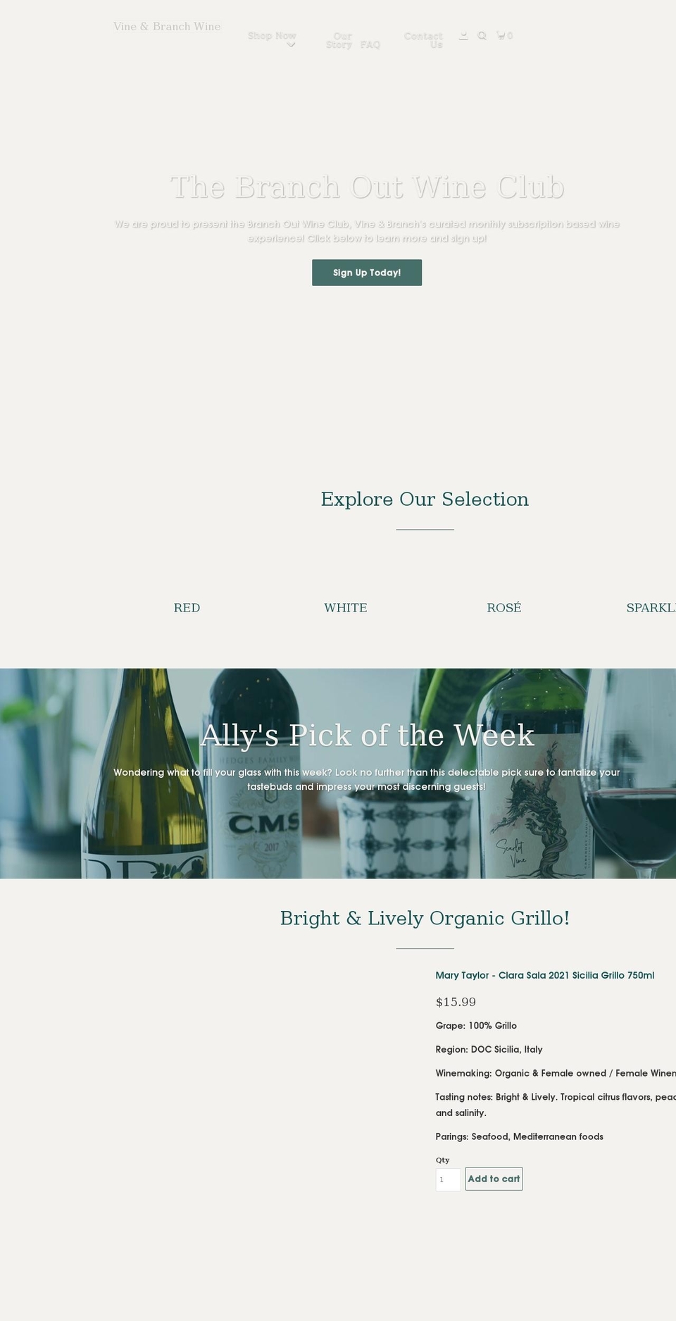 vineandbranchwine.com shopify website screenshot