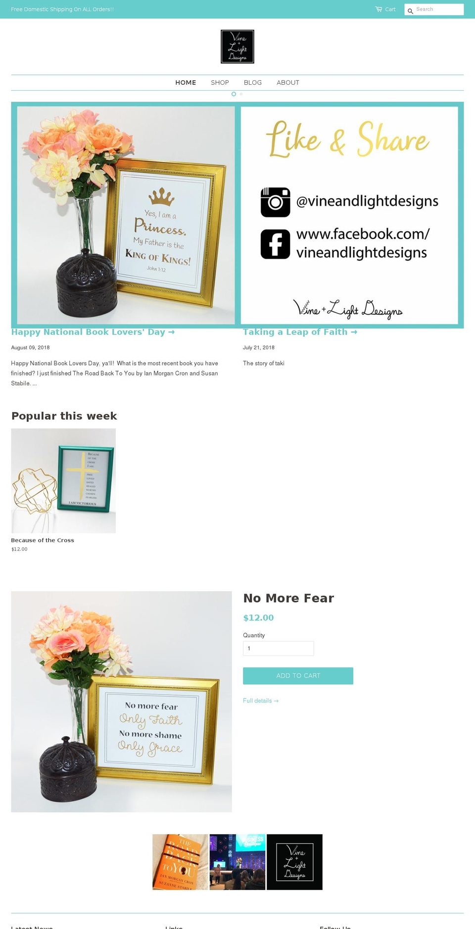 vineandlightdesigns.com — Shopify storefront screenshot