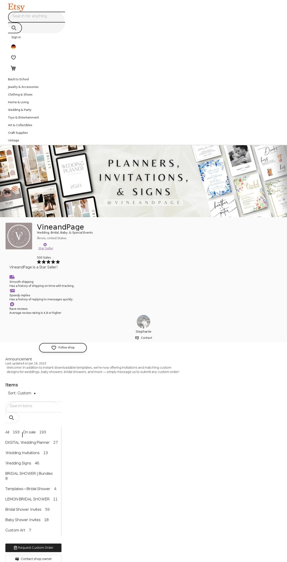 belle-default Shopify theme site example vineandpage.com