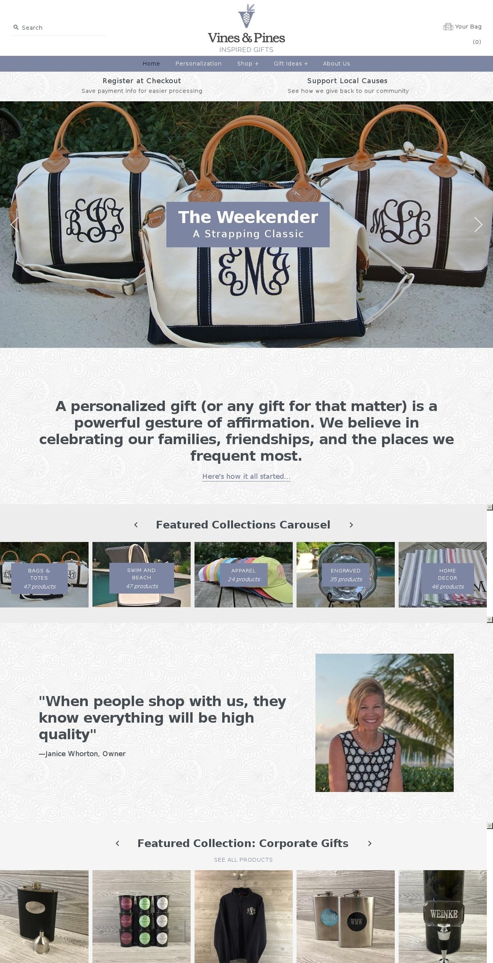 vinesandpines.com shopify website screenshot