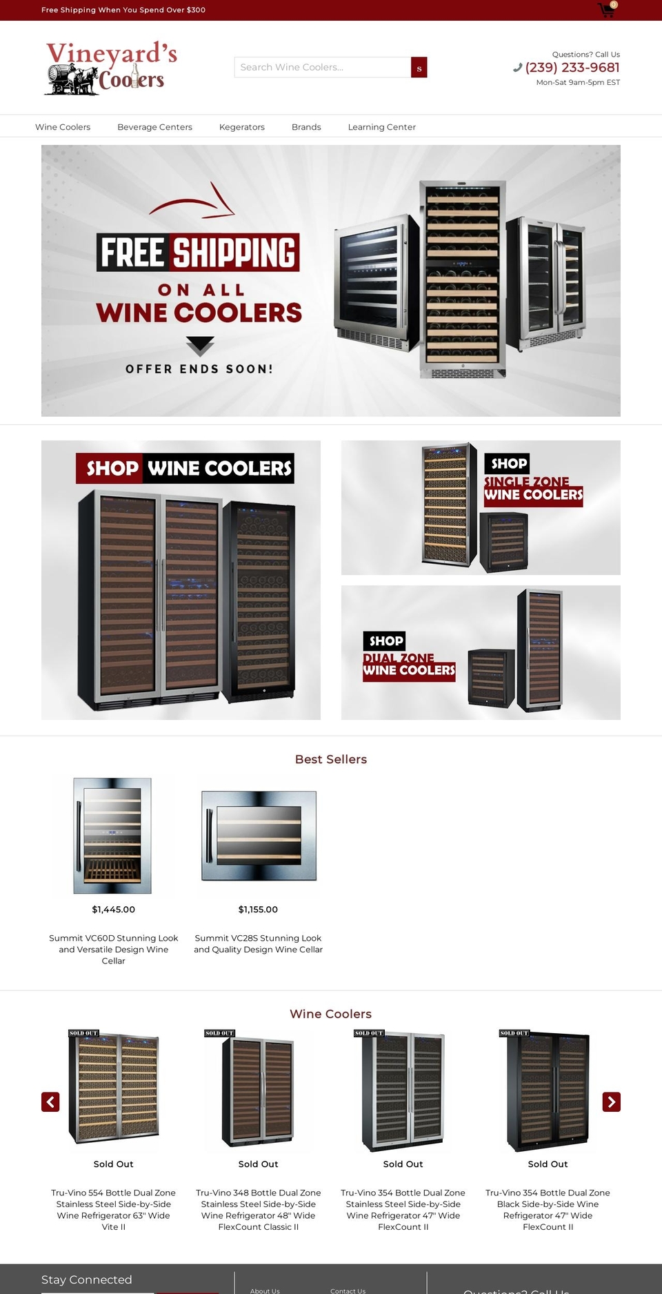 vineyardscoolers.com shopify website screenshot