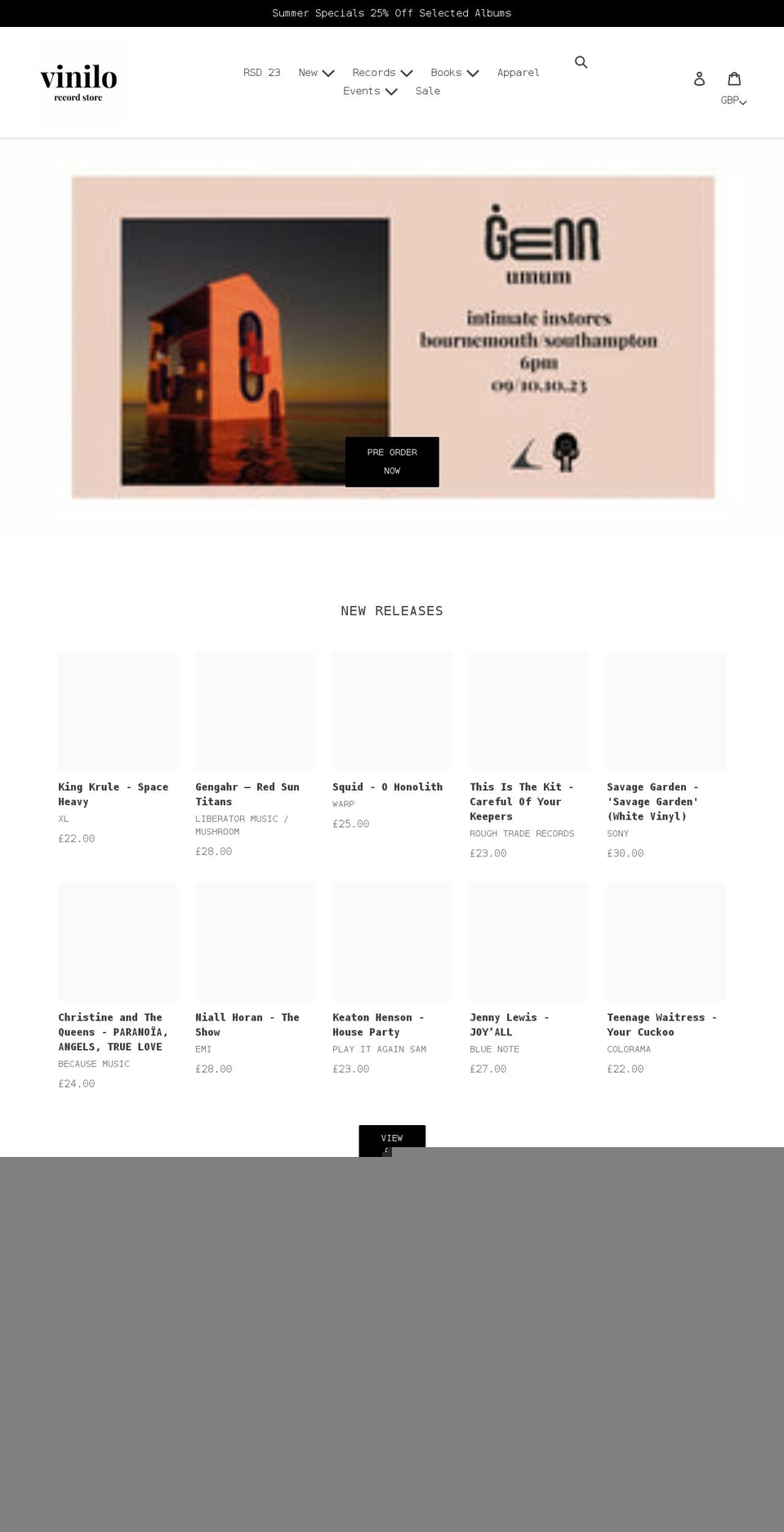 vinilo.co.uk shopify website screenshot