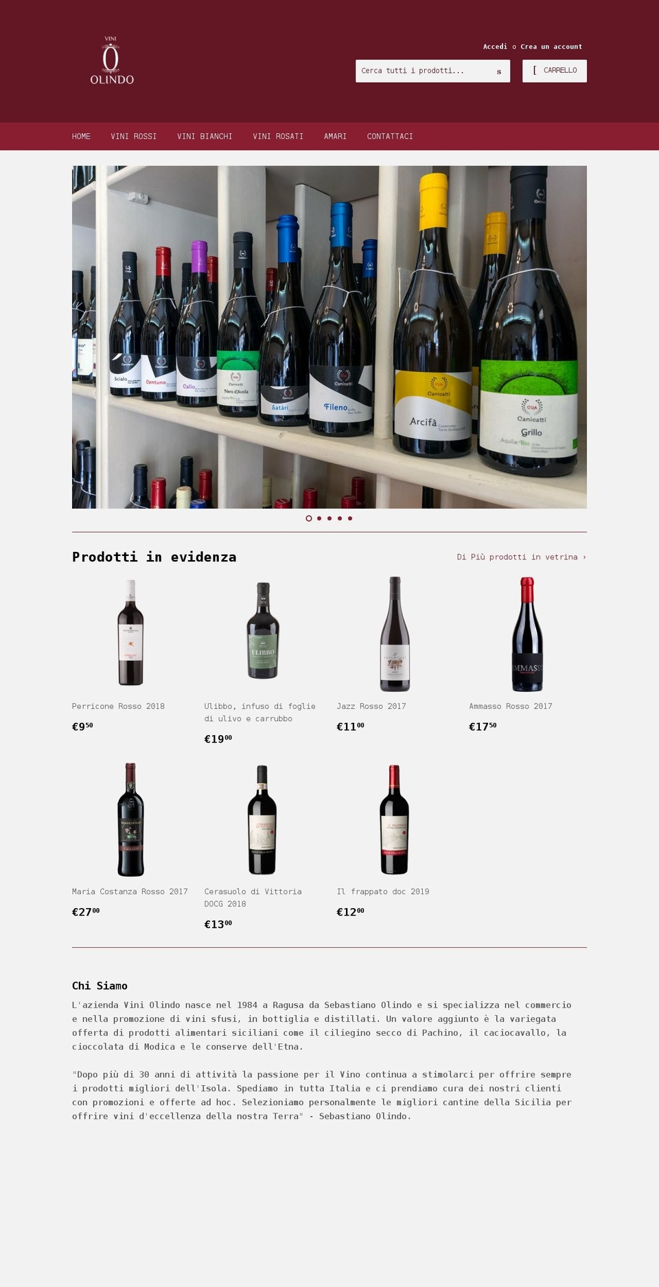 viniolindo.it shopify website screenshot