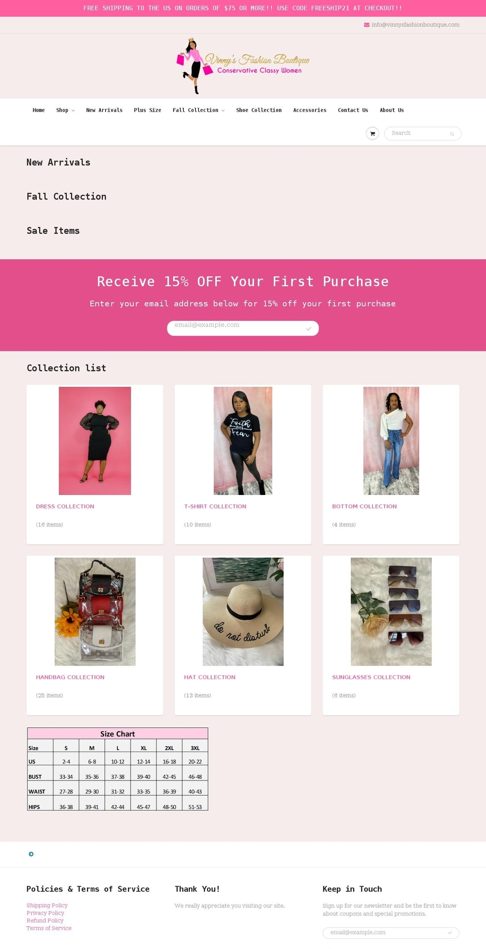 vinnysfashionboutique.com shopify website screenshot