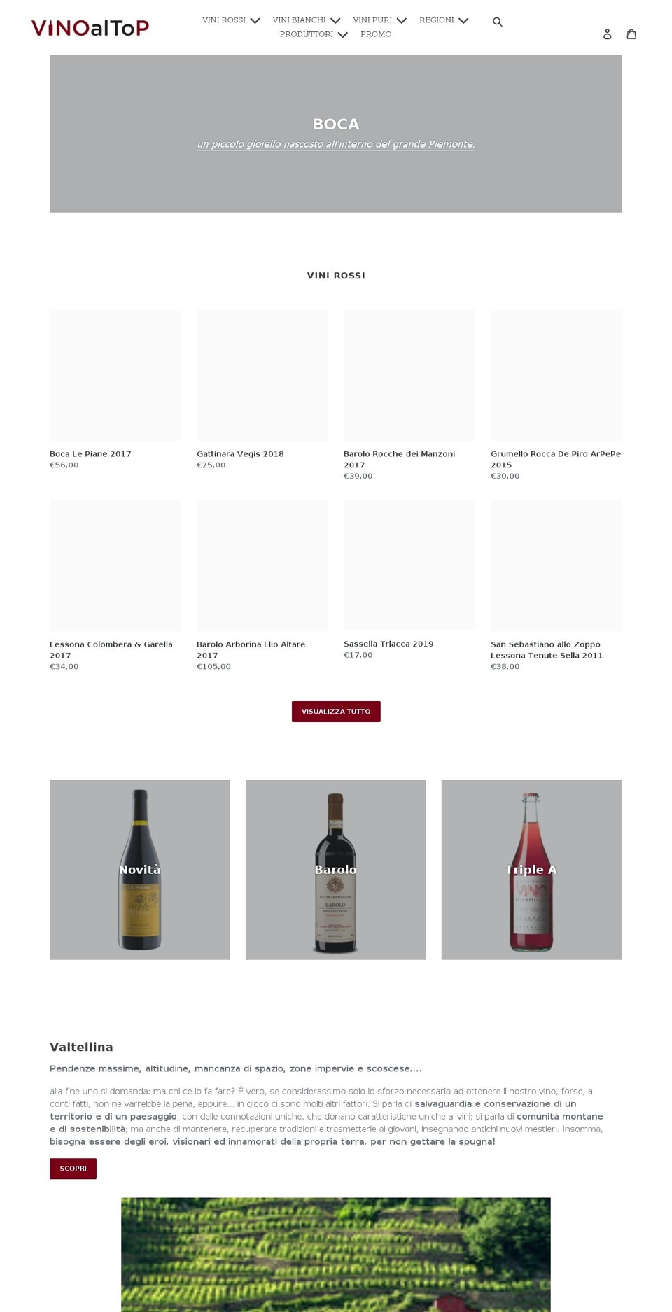 vinoaltop.it shopify website screenshot