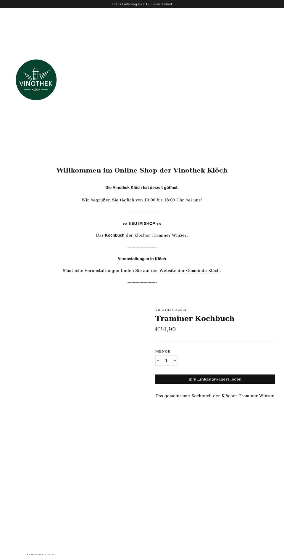 vinothek-kloech.at shopify website screenshot