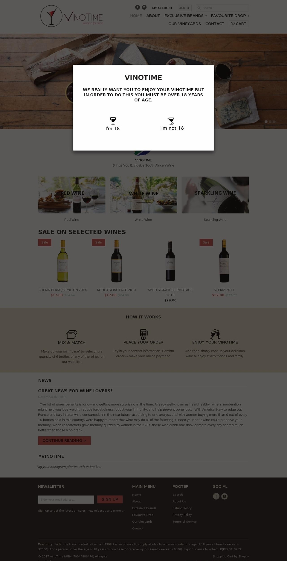 vinotime.com.au shopify website screenshot