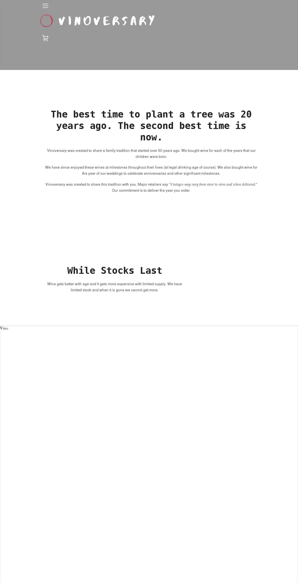 vinoversary.com shopify website screenshot