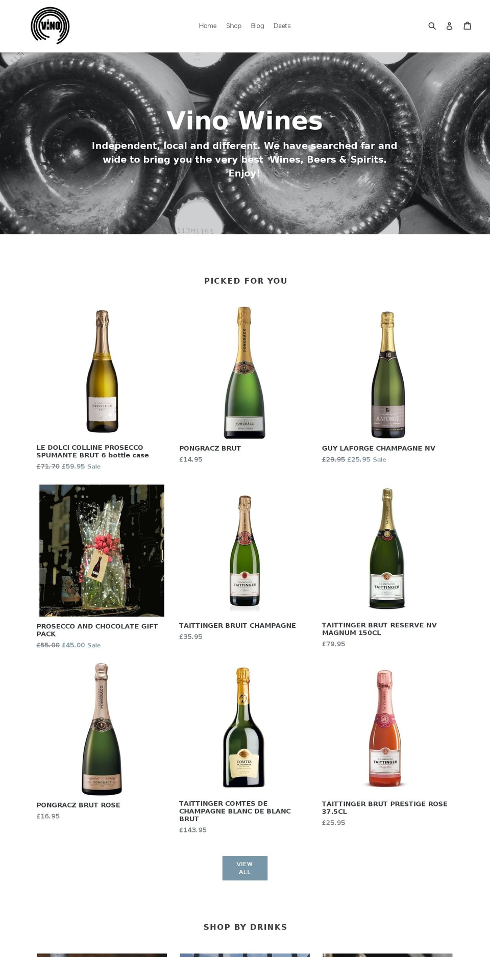 vinowines.co.uk shopify website screenshot