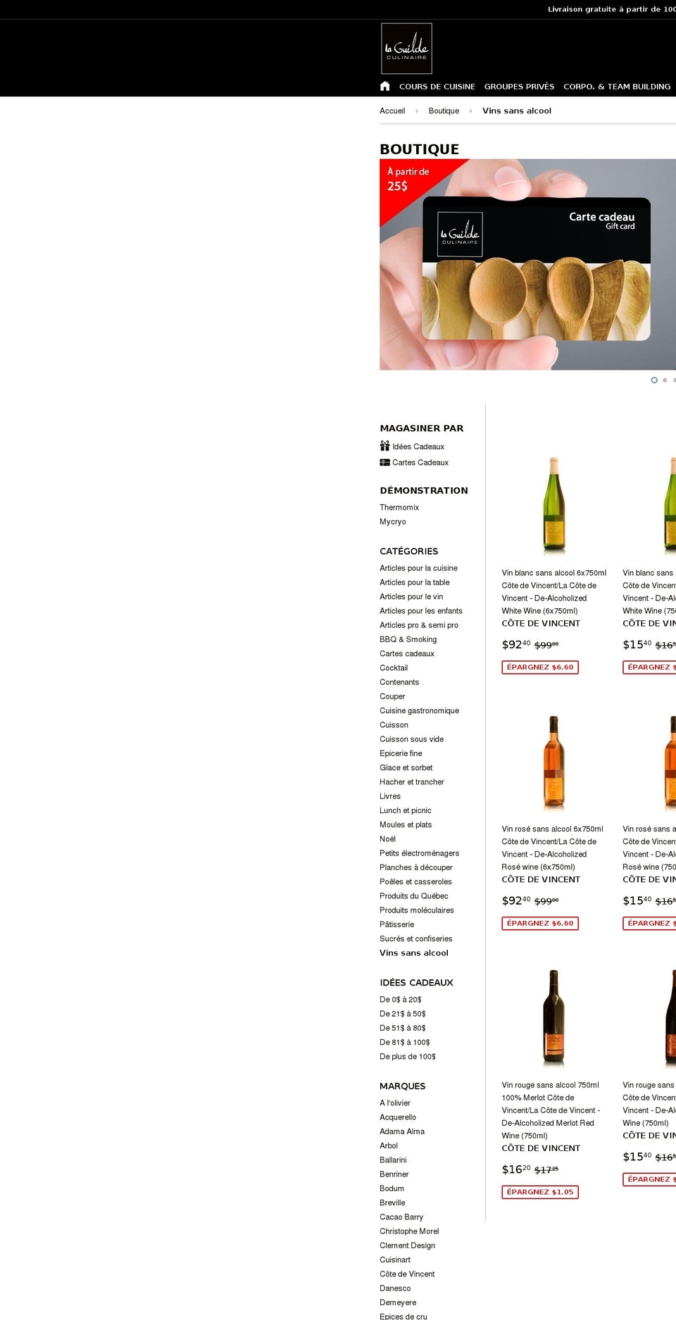 vinsansalcool.ca shopify website screenshot