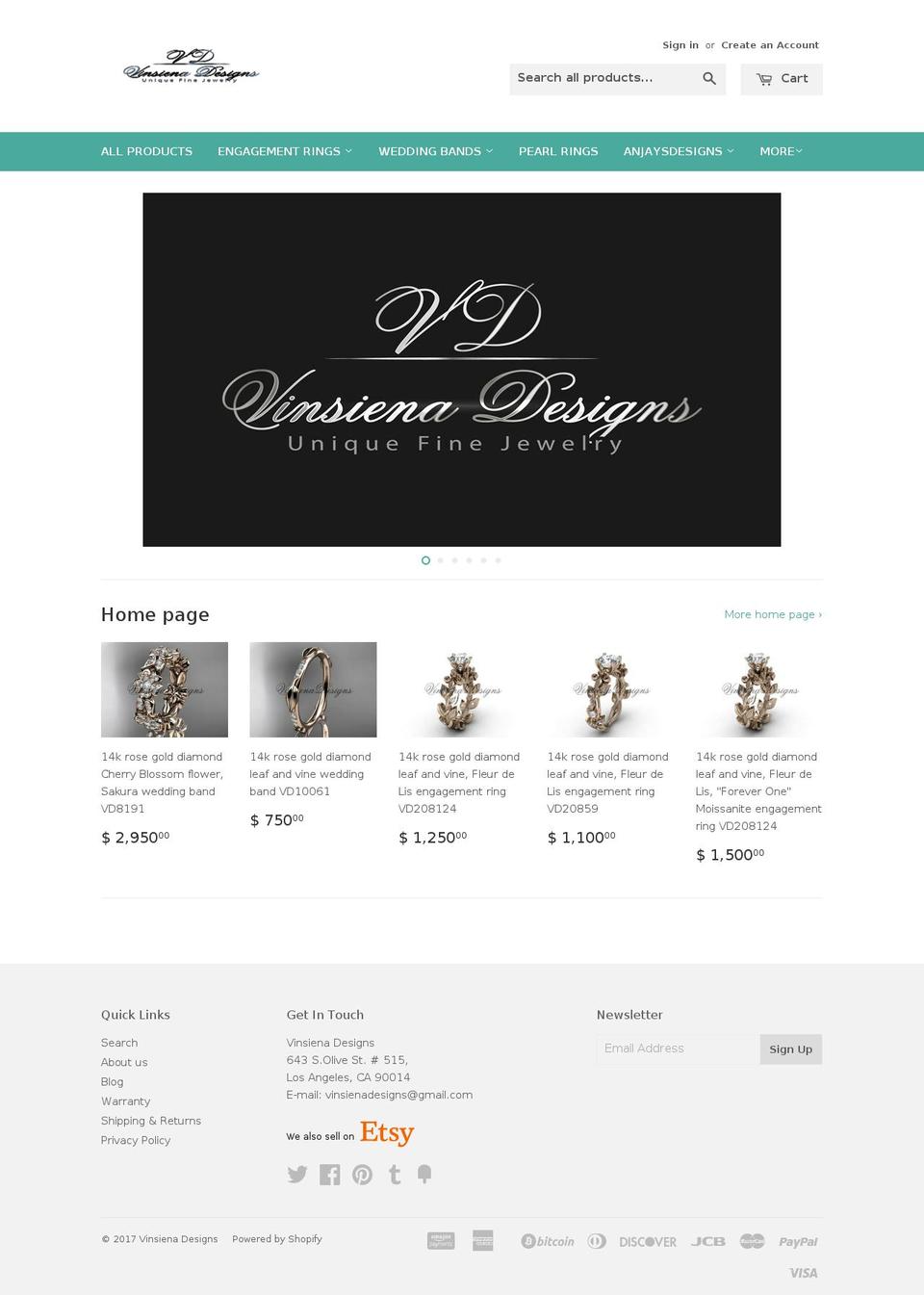 vinsienadesigns.com shopify website screenshot